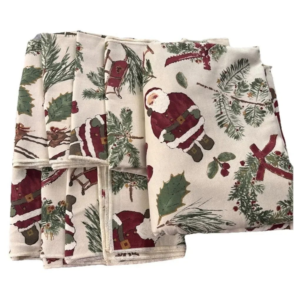Christmas Santa Claus Round Tablecloth Cabin Rustic Reindeer & 8 Napkins